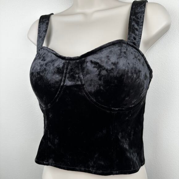 Good American The After Hours Cropped Velvet Bustier Black Size 3 or Lg Coquette - Picture 2 of 9
